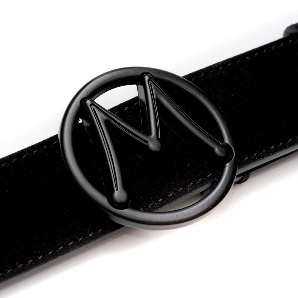  Black Men's Designer Suede Belt with Black Nickel Circle "M" Icon Buckle - Mezlan Belts
