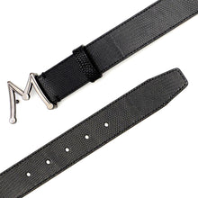 Load image into Gallery viewer, Black Men&#39;s Lizard Skin Belt - Genuine Hand-Burnished Lizard Skin - Mezlan Belts
