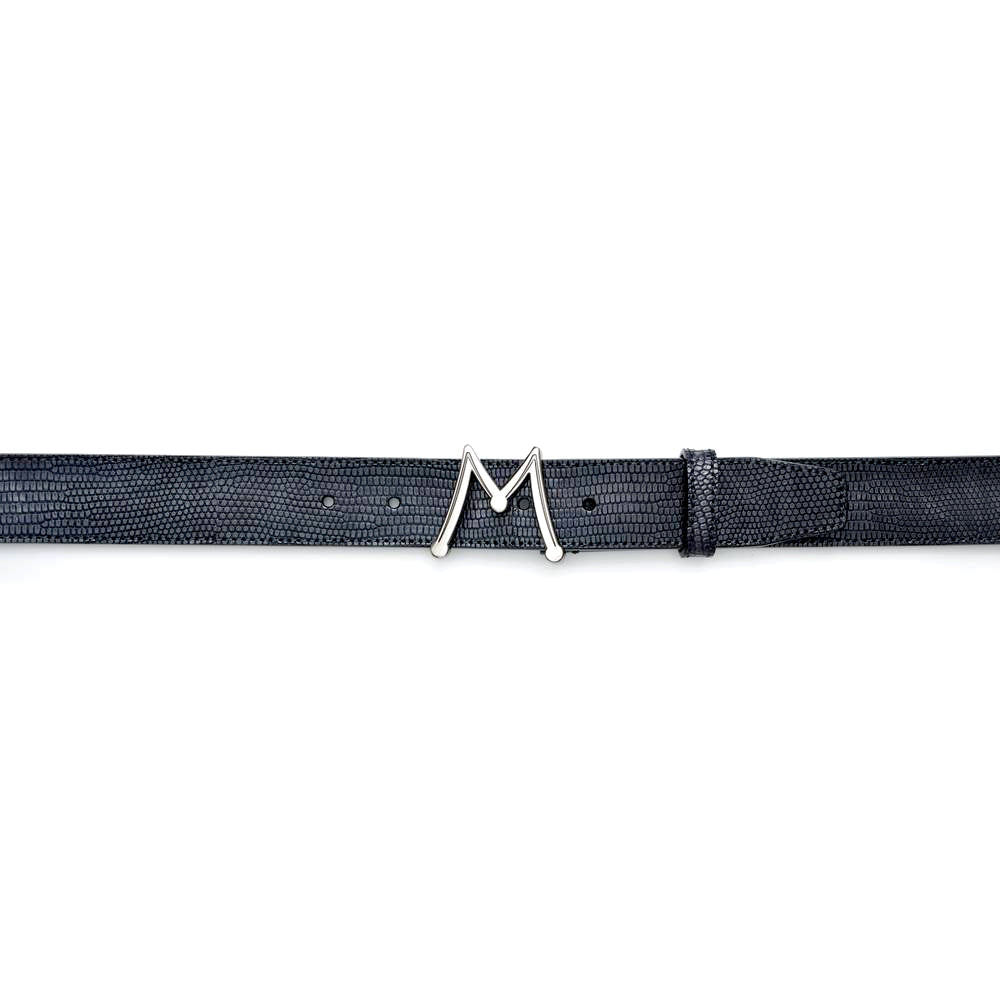 Black Men's Lizard Skin Belt - Genuine Hand-Burnished Lizard Skin - Mezlan Belts