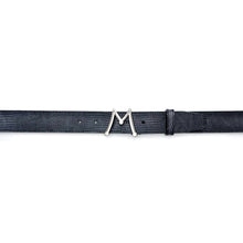 Load image into Gallery viewer, Black Men&#39;s Lizard Skin Belt - Genuine Hand-Burnished Lizard Skin - Mezlan Belts
