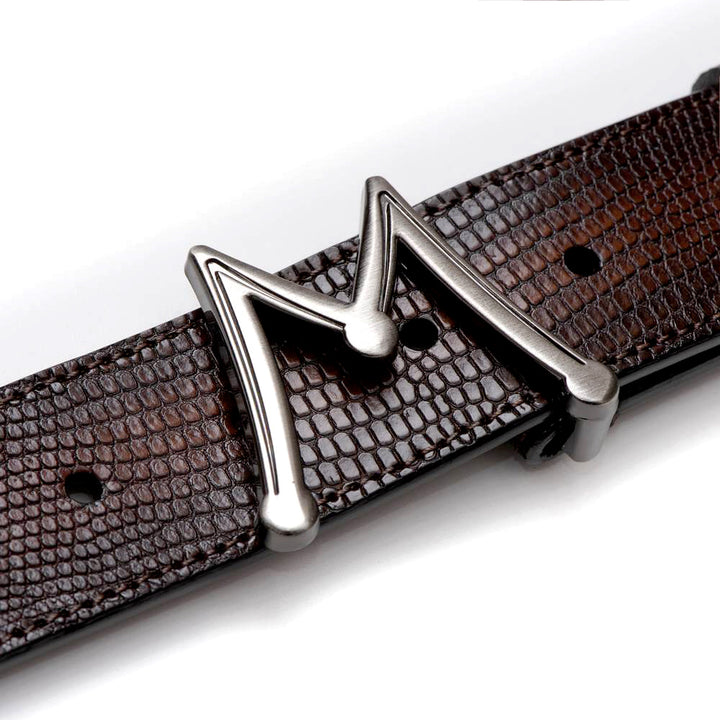 Cognac Men's Lizard Skin Belt - Genuine Hand-Burnished Lizard Skin - Mezlan Belts