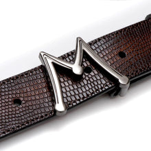 Load image into Gallery viewer, Cognac Men&#39;s Lizard Skin Belt - Genuine Hand-Burnished Lizard Skin - Mezlan Belts
