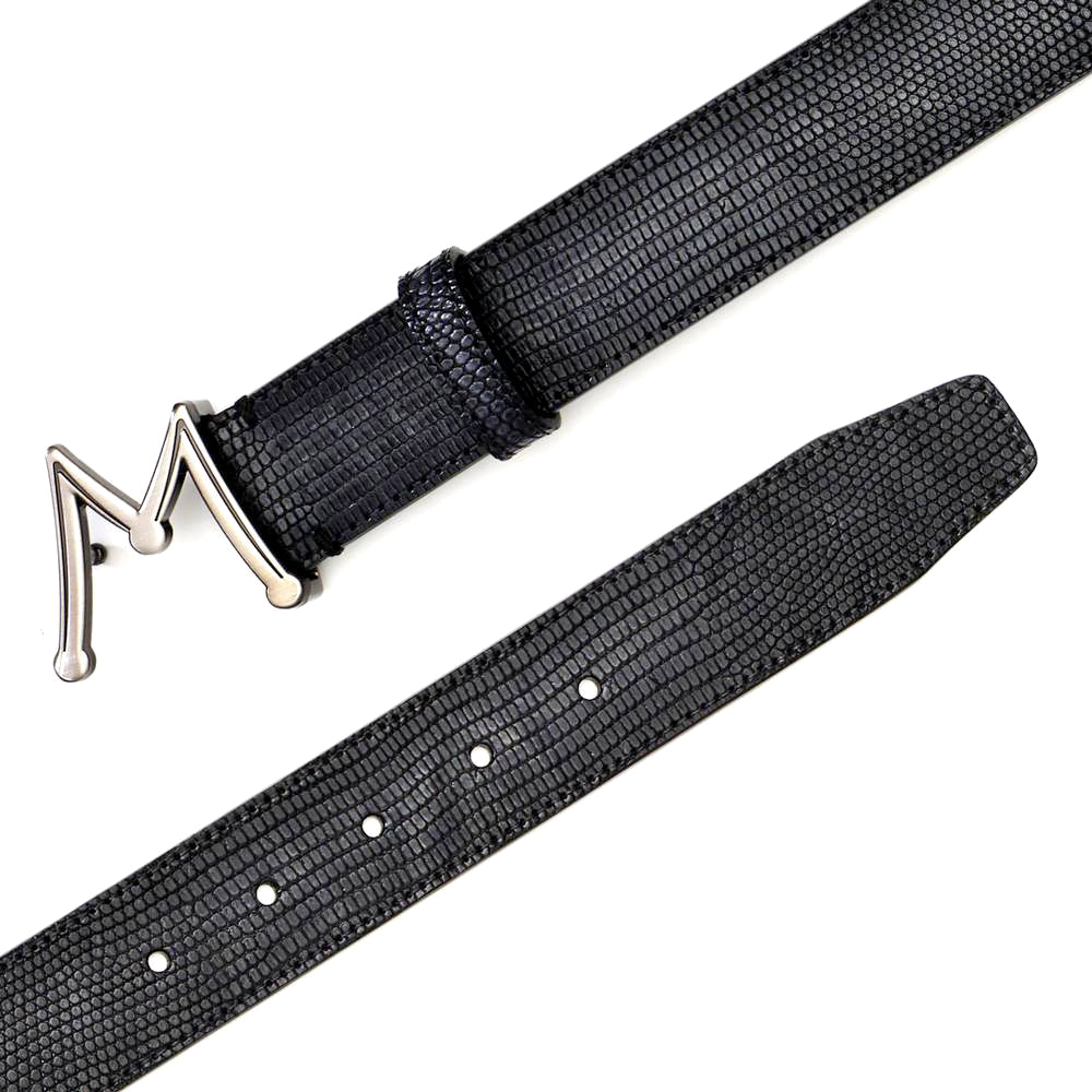 Grey Men's Lizard Skin Belt - Genuine Hand-Burnished Lizard Skin - Mezlan Belts