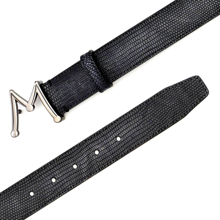 Grey Men's Lizard Skin Belt - Genuine Hand-Burnished Lizard Skin - Mezlan Belts