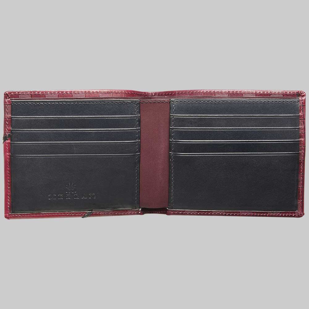 Burgundy Black Men's Embossed Leather Bi-Fold Wallet - European Calfskin lg06 - Mezlan Wallets