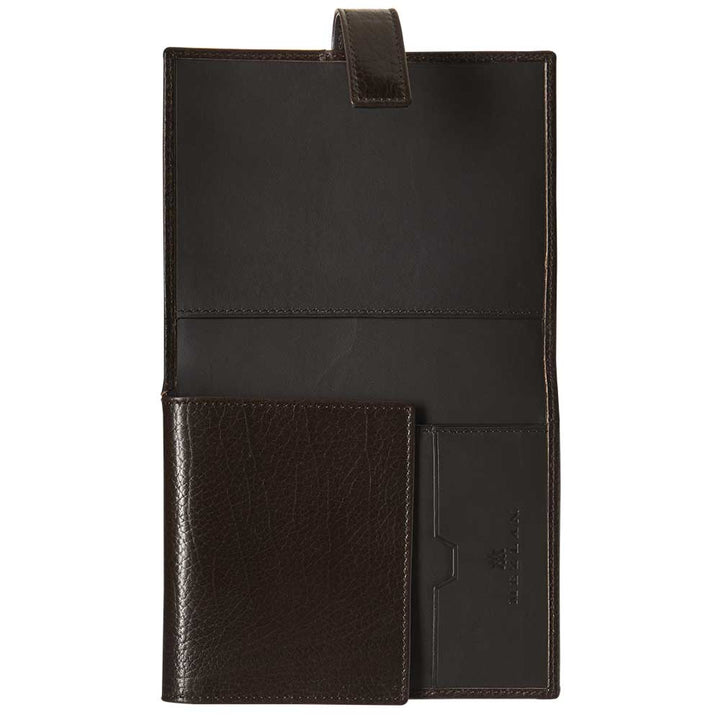 Men's Calfskin Travel Wallet in Brown with Snap-Close Feature lg08 - Mezlan Wallets