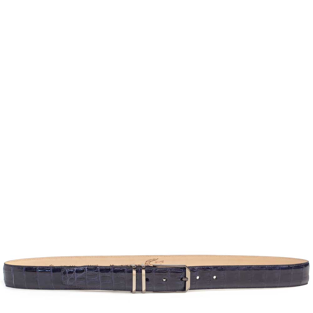 Men's Crocodile Belt in Blue with Satin Nickel Buckle - Mezlan Belts