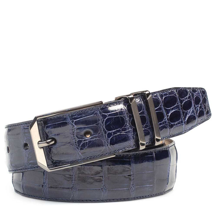 Men's Crocodile Belt in Blue with Satin Nickel Buckle - Mezlan Belts