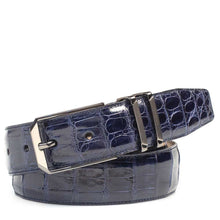 Load image into Gallery viewer, Men&#39;s Crocodile Belt in Blue with Satin Nickel Buckle - Mezlan Belts
