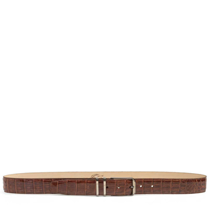 Men's Crocodile Belt in Brown with Satin Nickel Buckle - Mezlan Belts