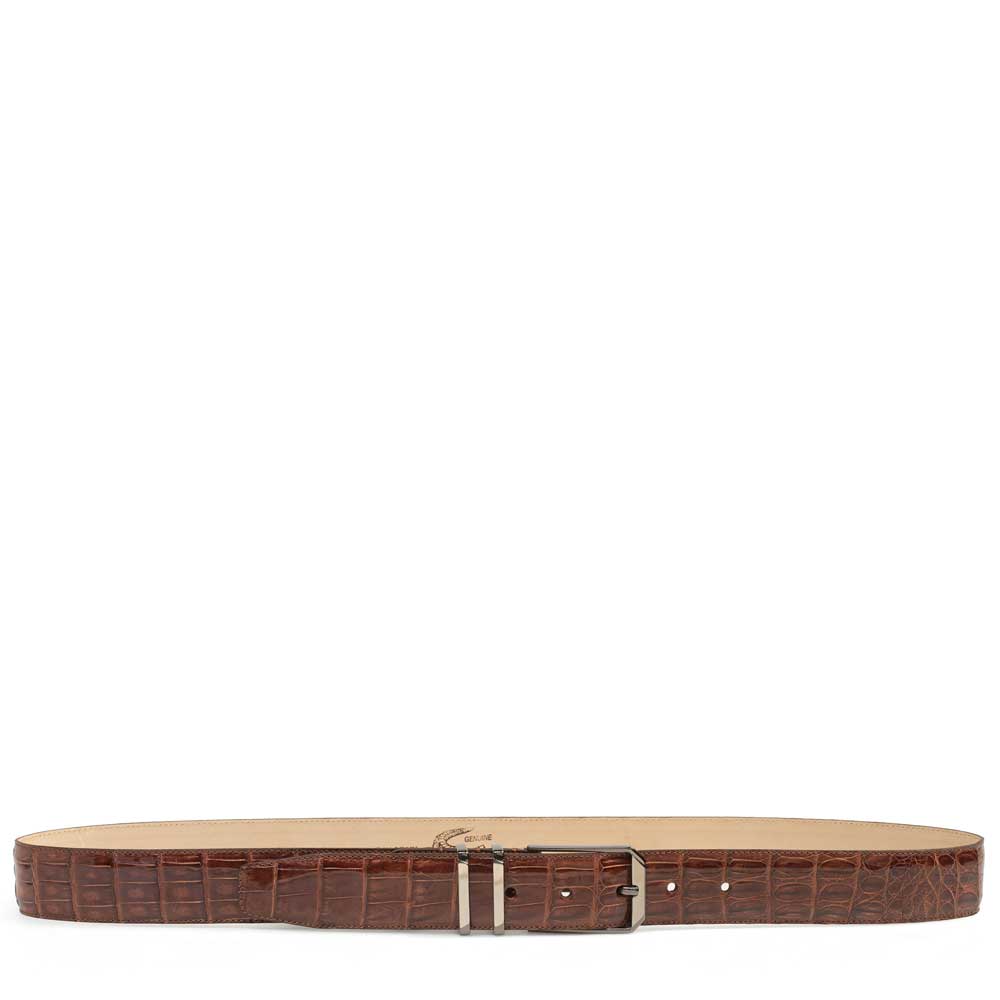 Men's Crocodile Belt in Brown with Satin Nickel Buckle - Mezlan Belts