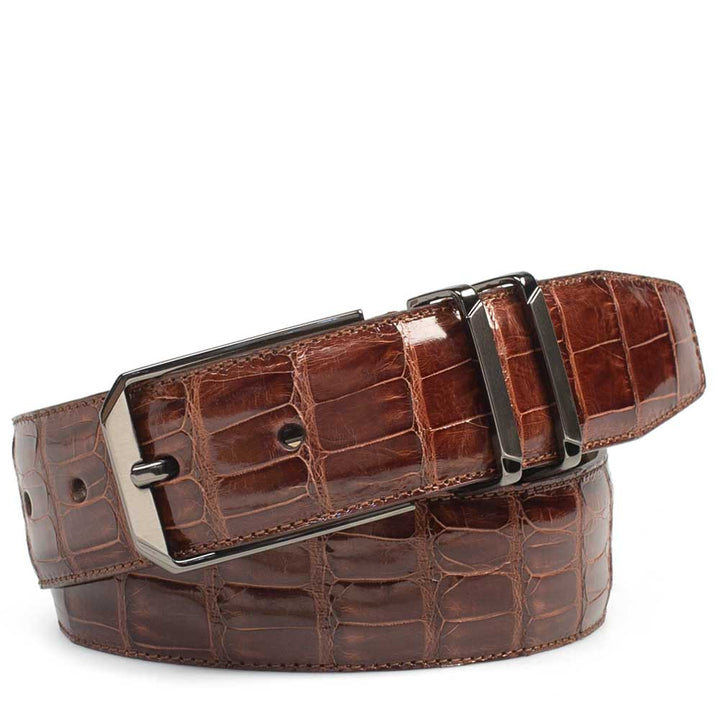 Men's Crocodile Belt in Brown with Satin Nickel Buckle - Mezlan Belts