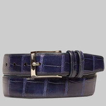 Load image into Gallery viewer, Blue and Black Men&#39;s Genuine Alligator Skin Belt - Mezlan Belts
